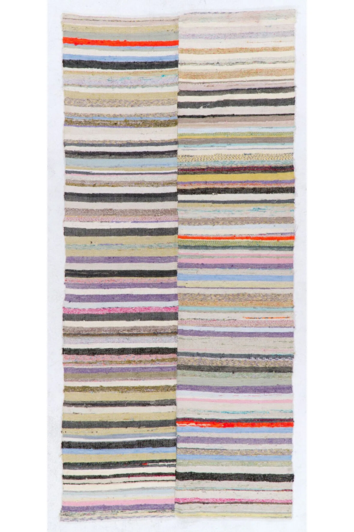 140x304 cm Çizgili Tasarımlı El Dokuma Eski Kilim (Düz Dokuma), %100 Pamuk Halı
