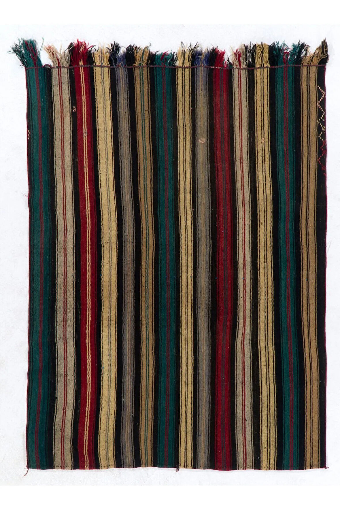 162x215 cm Dikey Çizgili El Dokuma Eski Anadolu Kilimi.  %100 Yün, Düz Dokuma Kilim