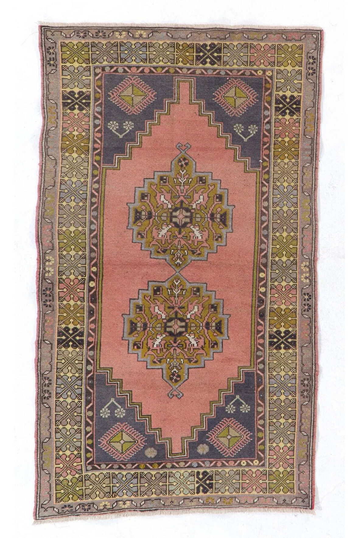 112x190 cm Eşsiz El Dokuması Dekoratif Alan Halısı, Eski El Düğümlü Oryantal Halı. Yün Zemin Örtüsü