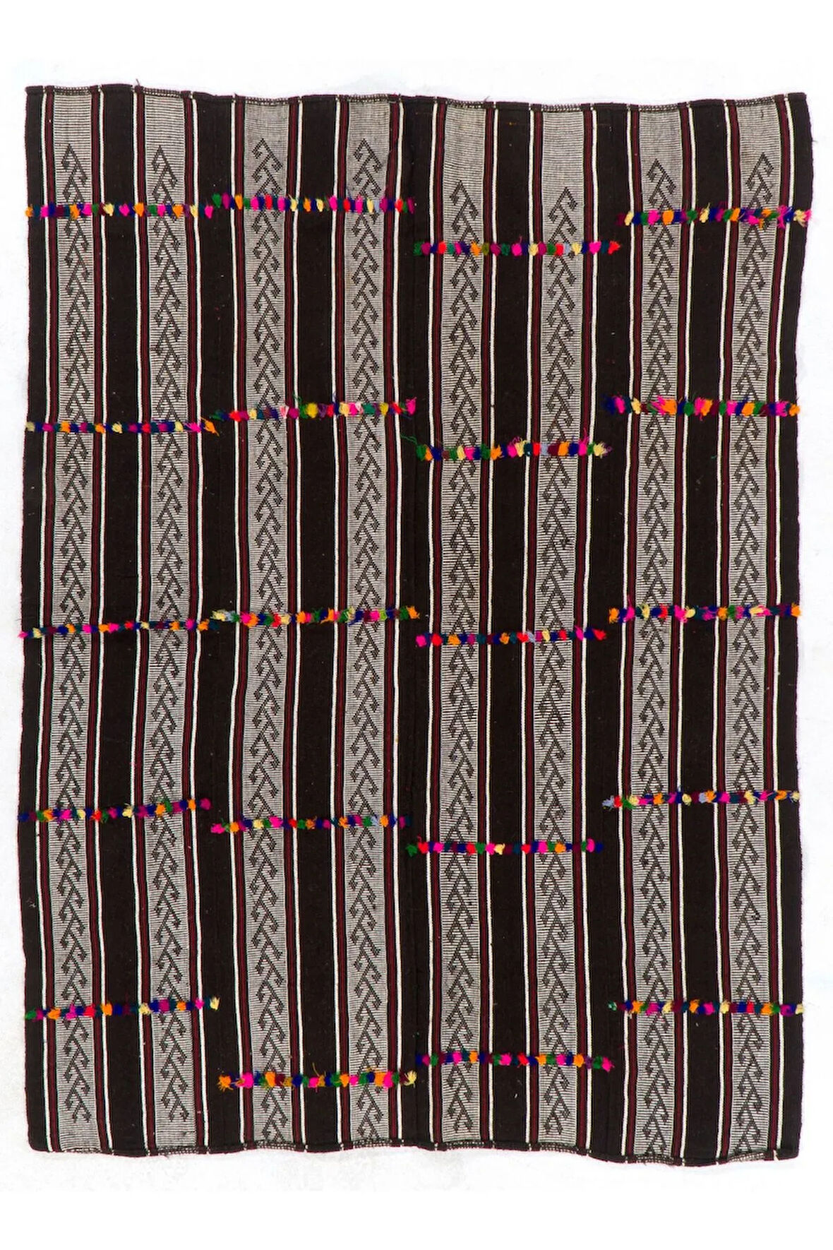 175x227 cm Doğal Yünden Dokunmuş Eski Çizgi Desenli Türk Kilimi 'Düz Dokuma'