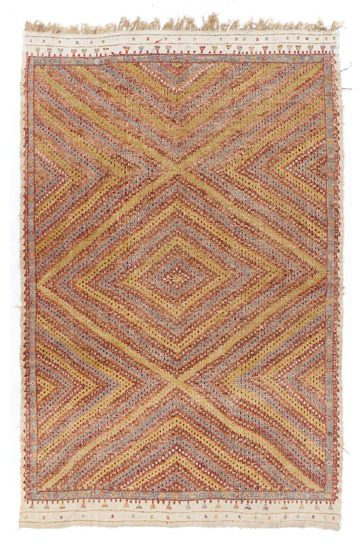 210x343 cm Geleneksel Eski El Dokuması Cicim Kilim. %100 Yün