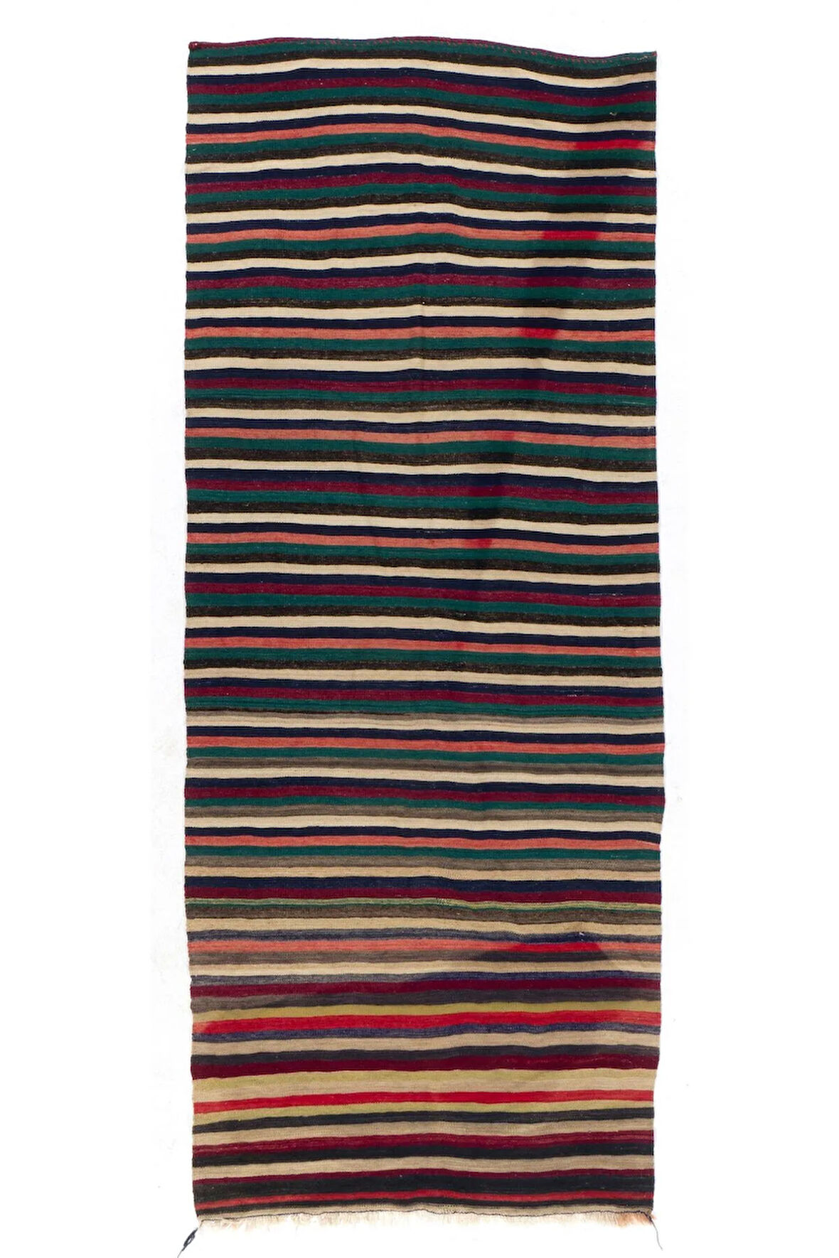 142x357 cm El Dokuma Eski Türk Kilimi (Düz Dokuma), Çizgili Yolluk Halı, Tamamen Yün