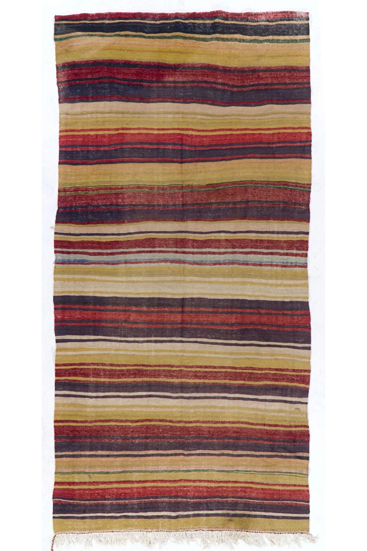 158x315 cm Çizgi Desenli El Dokuması Eski Yolluk Kilim, Düz Dokuma Koridor Kilimi