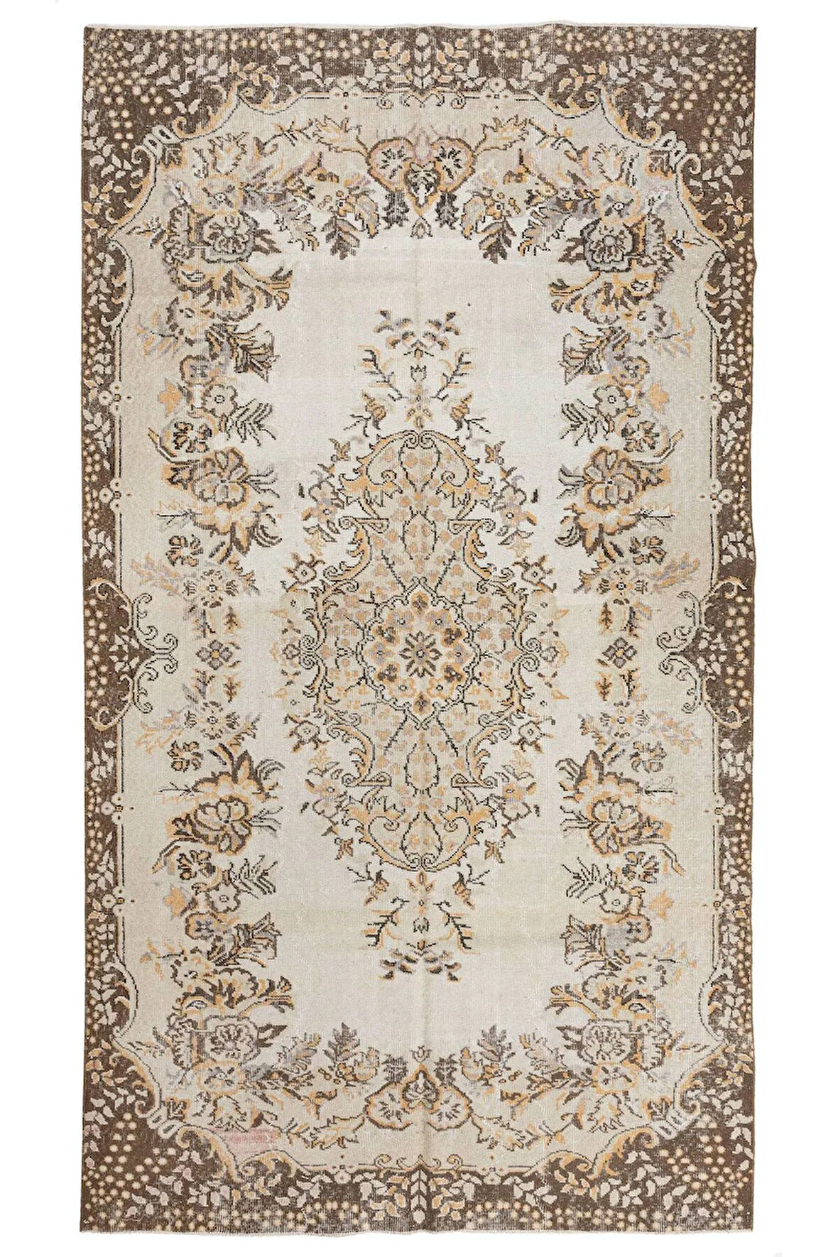180x295 cm Eski Türk Yün Halısı. Rustik Kır Evi Tarzı. El Yapımı Madalyon Desenli Halı