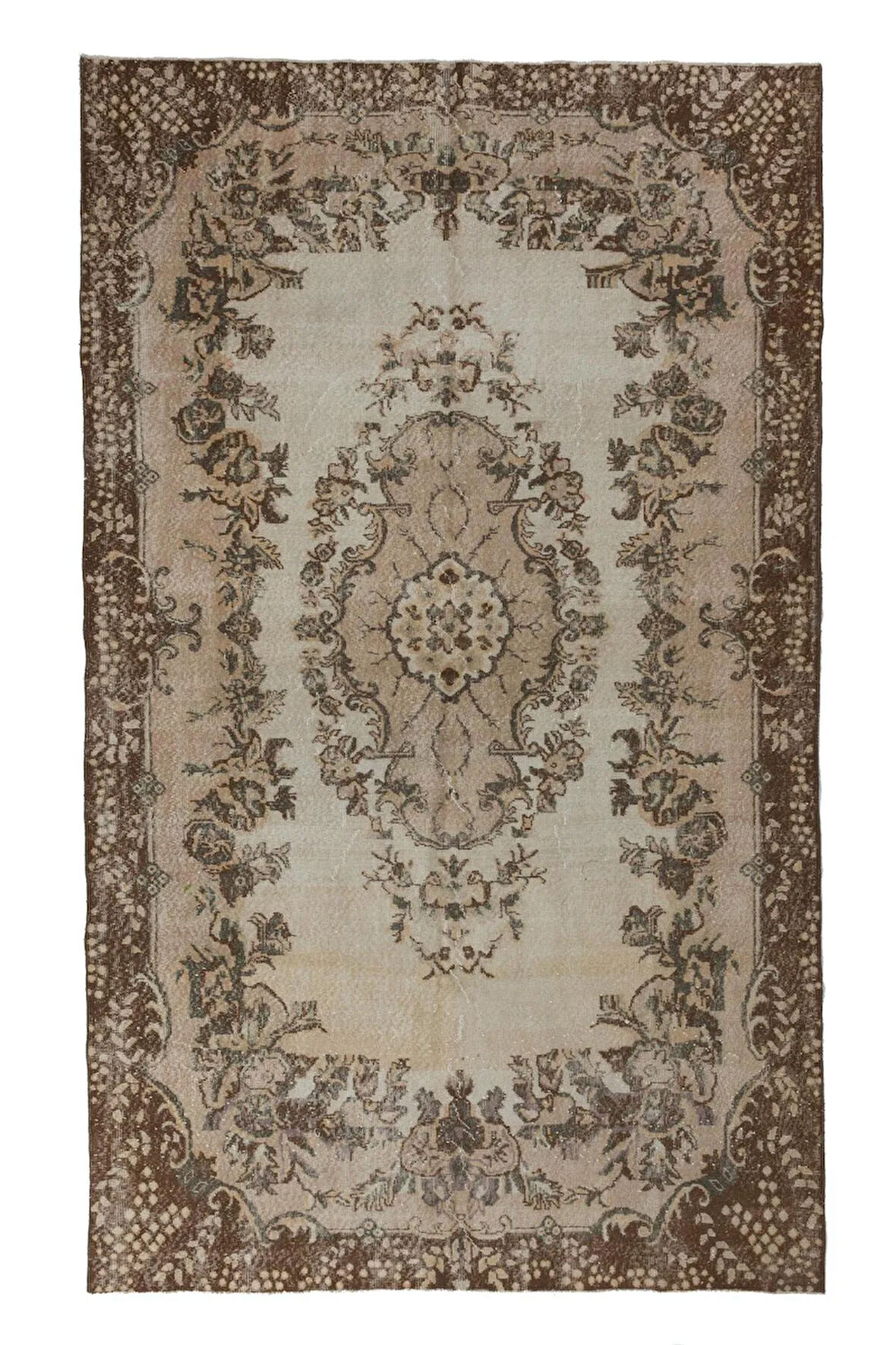 204x335 cm El Yapımı Eski Alan Halısı, Türkiye'de Yapıldı, 1960'lardan, Otantik Yünlü Halı