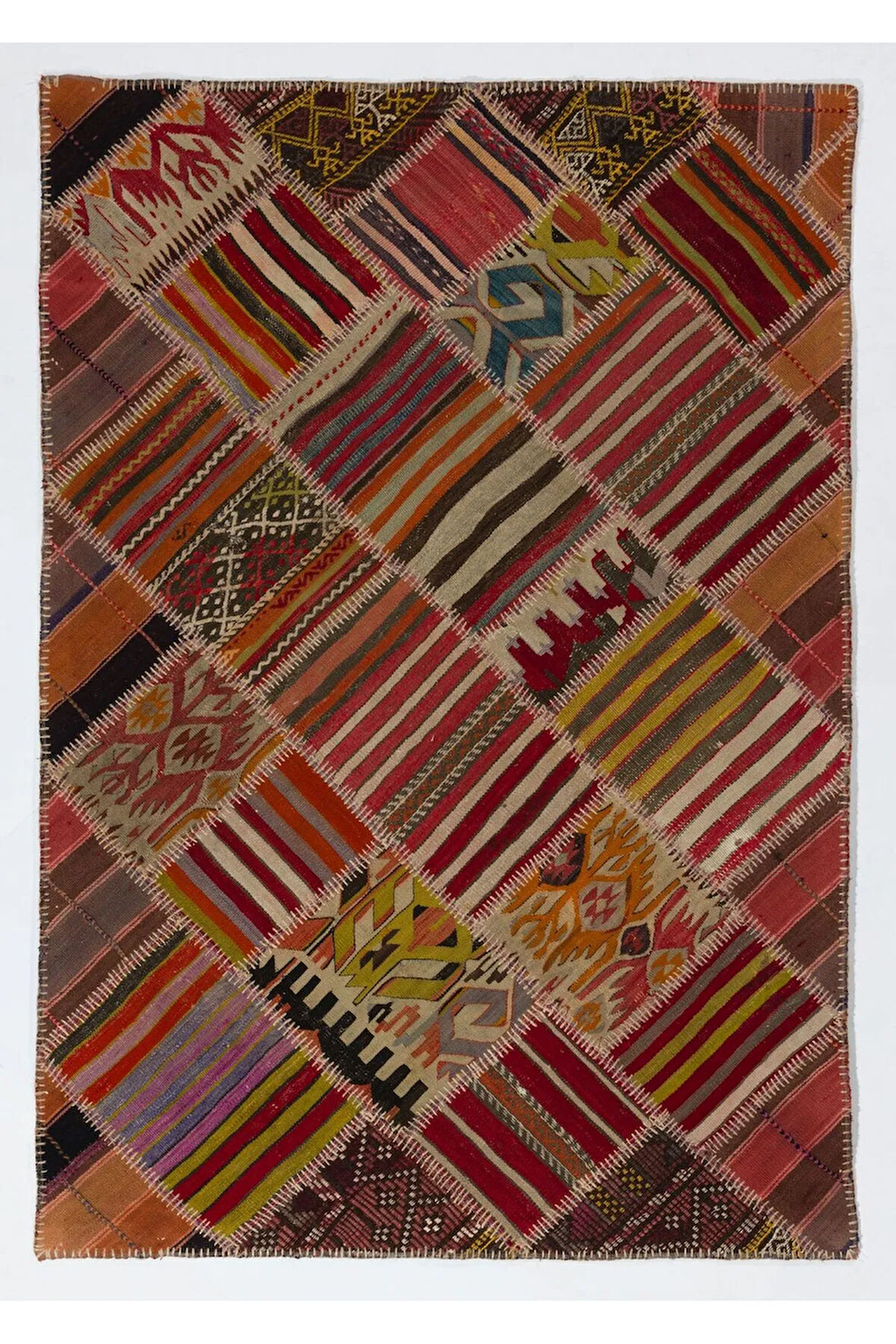 122x180 cm Eski El Yapımı Türk Patchwork Kilim (düz dokuma), Dekoratif Halı