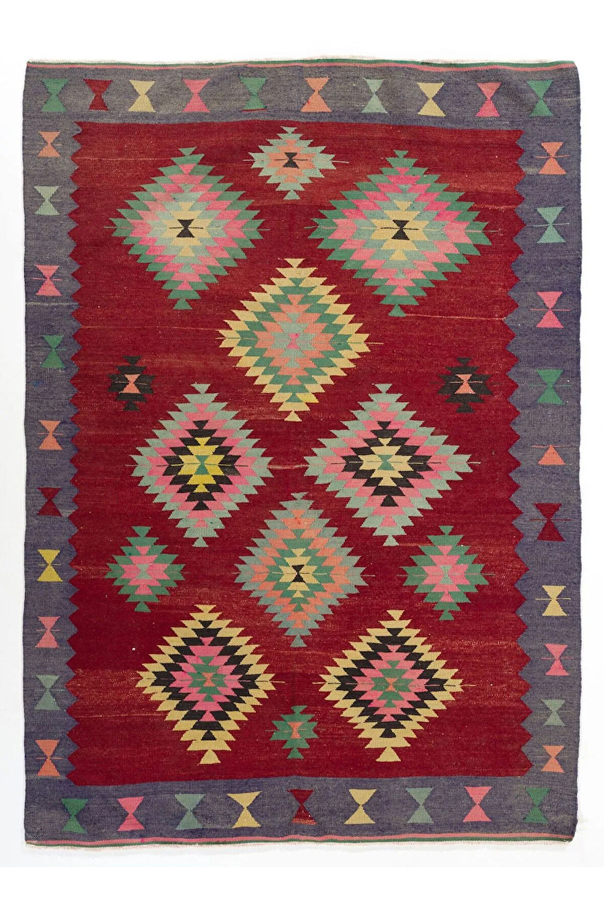 168x233 cm Çok Renkli Düz Dokuma Eski Yün Kilim