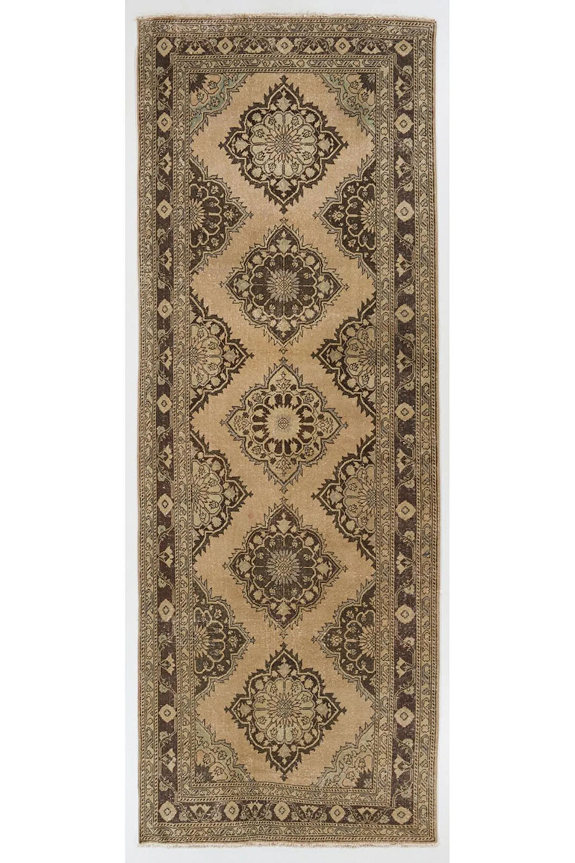 143x386 cm Eski Türünün tek örneği El Yapımı Türk Uşak Yolluk Halısı, Hol Halı