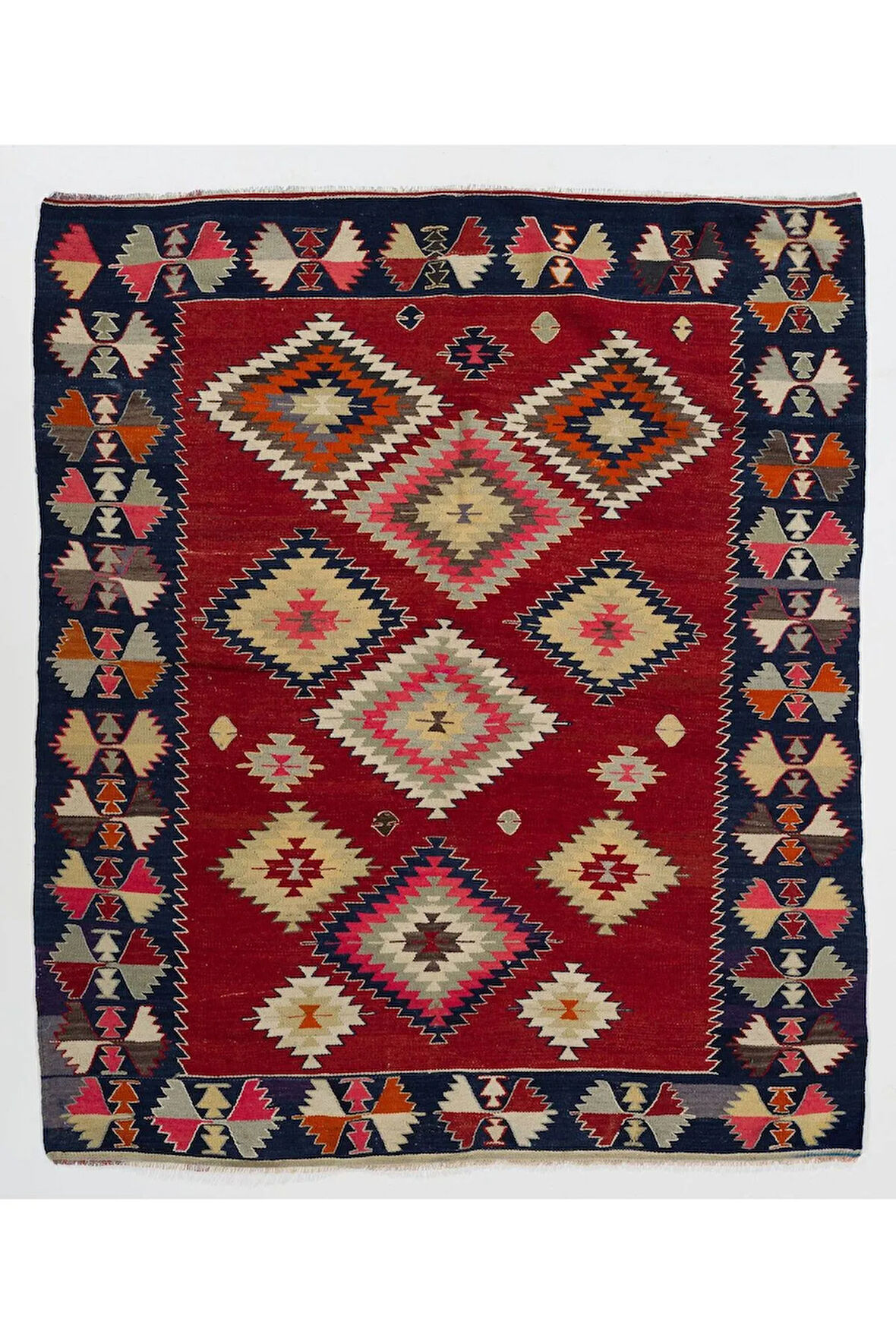 170x202 cm Çok Renkli Eski El Dokuması Kilim, Geleneksel Düz Dokuma Kilim