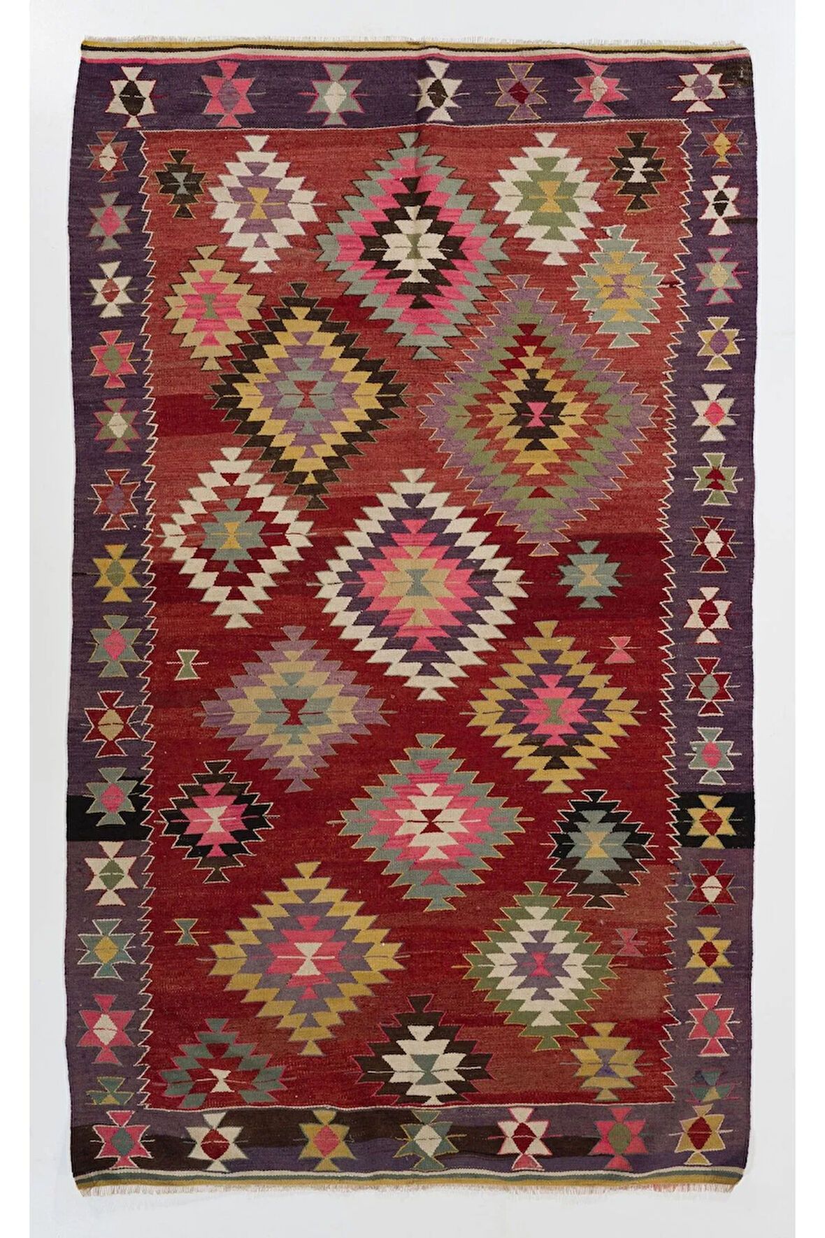 167x280 cm Çok Renkli Eski Kilim, Düz Dokuma Yün Kilim