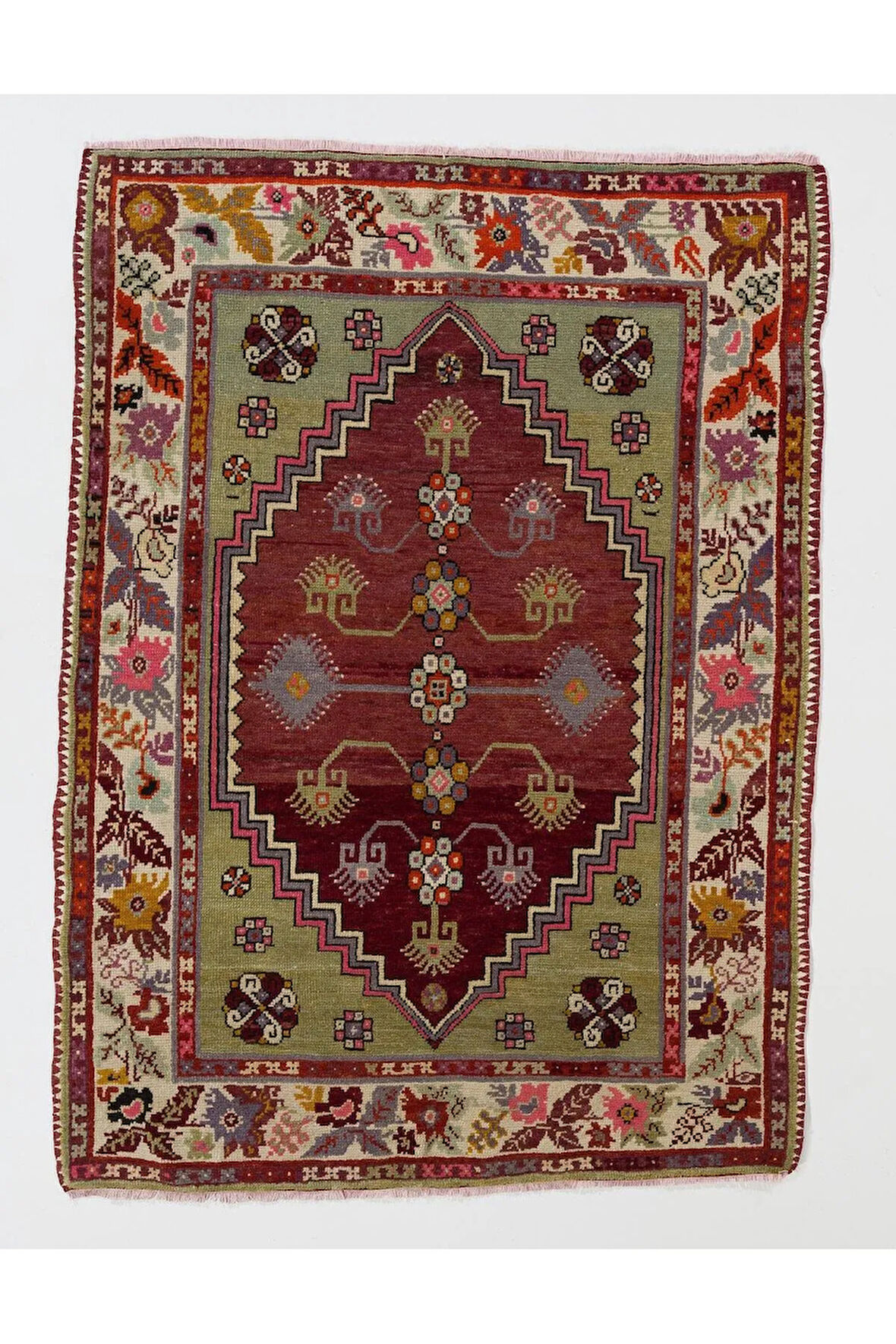 112x155 cm Fantastik Eski Türk Köy Halısı, Eşsiz El Dokuması Küçük Halı