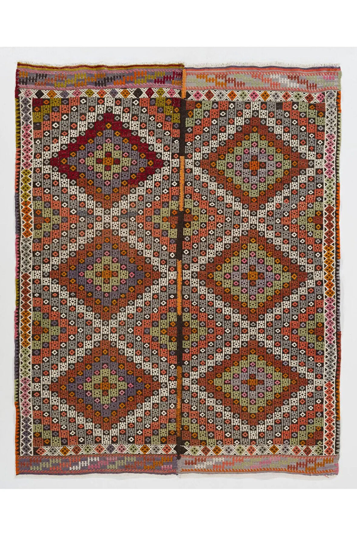 150x190 cm Eski El Dokuması Cicim Kilim, Elmas Desenli İşlemeli Cicim Halı, %100 Yün