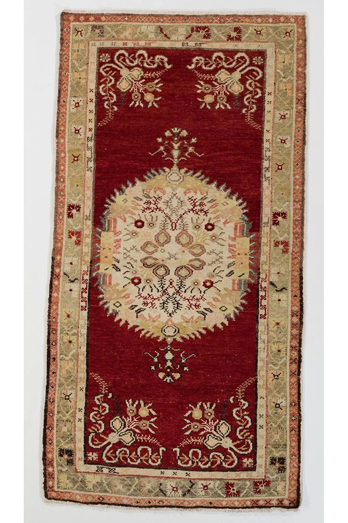 103x200 cm El Yapımı Eski Türk Köy Halısı, Geleneksel Küçük Halı, Yaşlı Halı