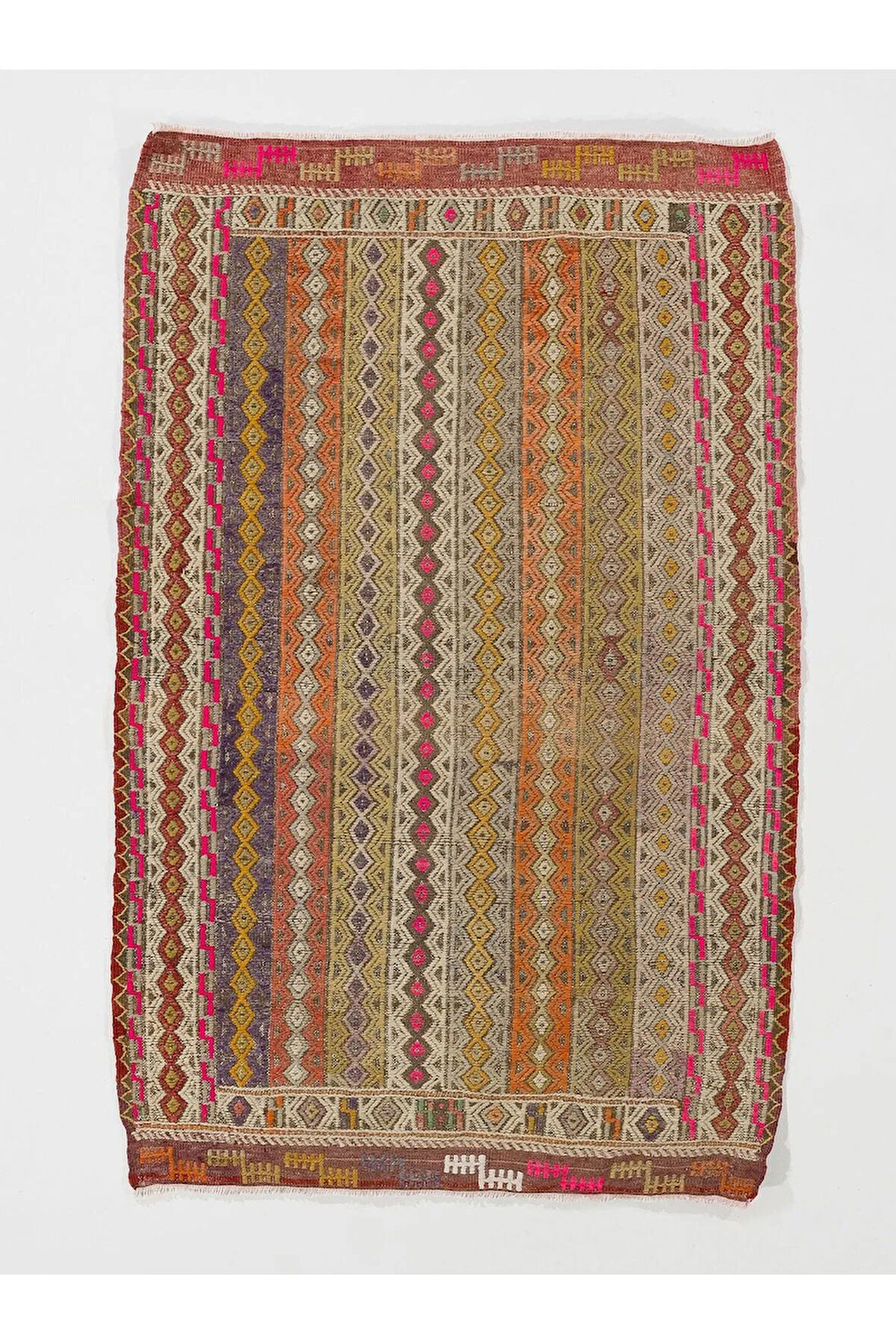 80x124 cm Türünün Tek Örneği Eski Dekoratif El Dokuması Cicim Kilim. %100 Yün