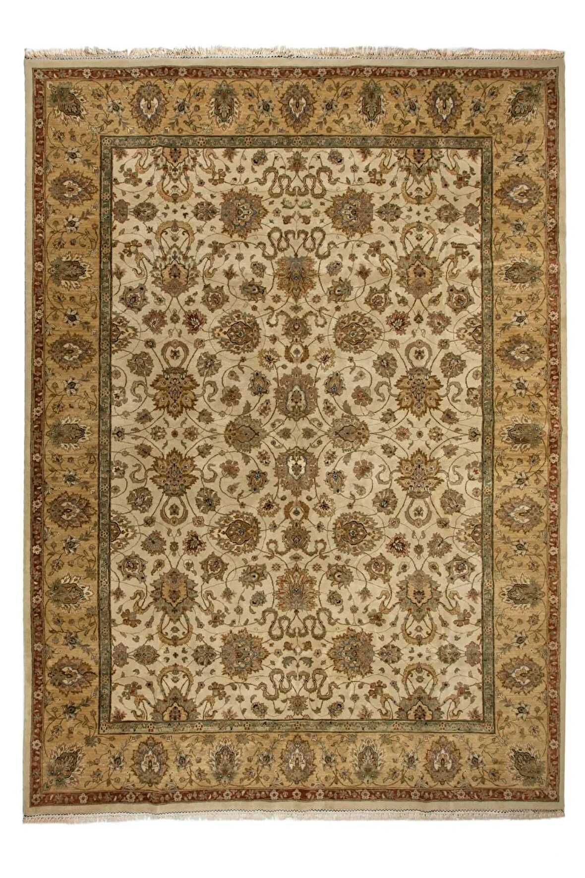 275x360 cm Yeni El Yapımı Bej Uşak Halısı, %100 Yün ve Doğal Boyalardan Yapıldı