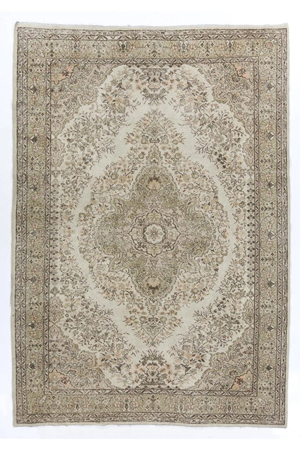 225x322 cm Nötr Renklerde El Dokuma Anadolu Halısı. Eski Uşak Halı