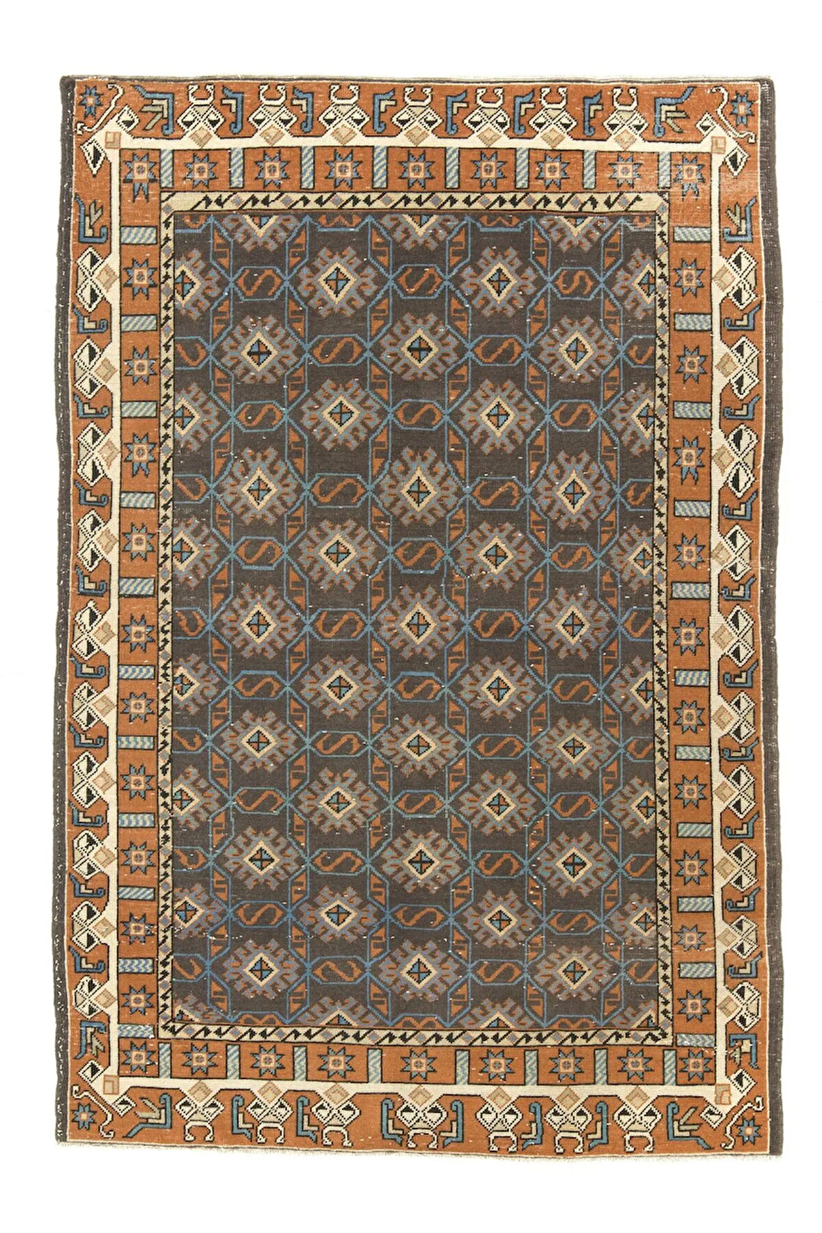 145x215 cm El Yapımı Eski Alan Halısı, Yün ve Pamuktan yapılmış Halı, El düğümlü Halı