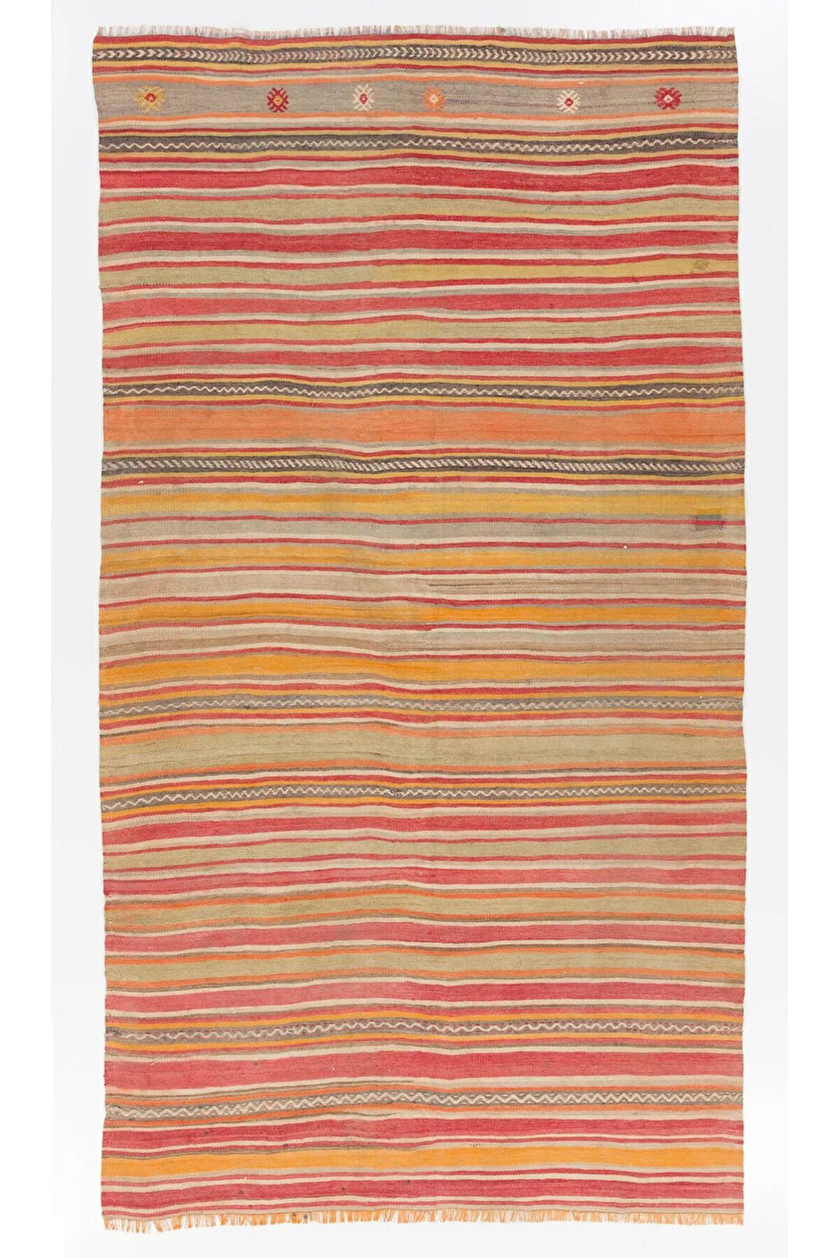 165x290 cm El Dokuma Eski Çizgili Kilim. Düz Dokuma Dekoratif Kilim. %100 Yün