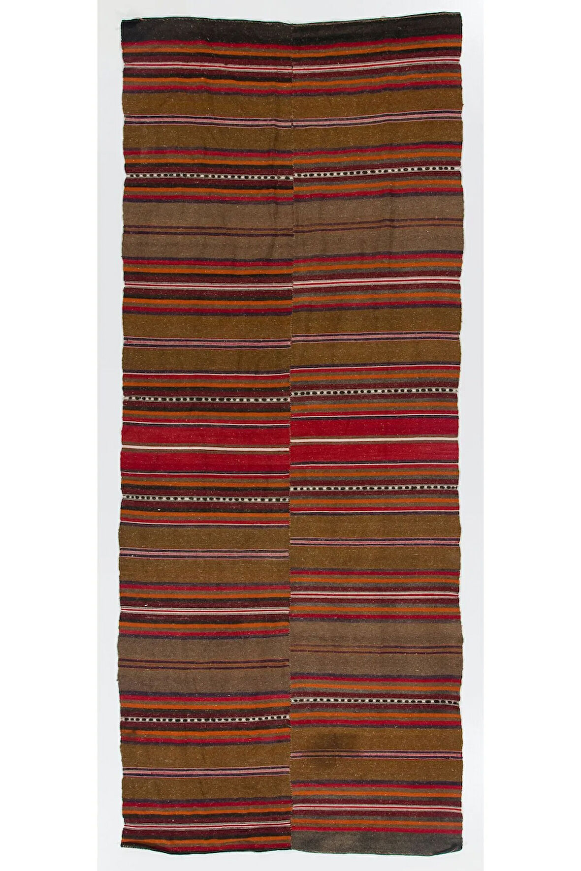 130x320 cm Çizgili Eski Anadolu Kilim Halı. %100 Yün, Düz Dokuma Zemin Kaplaması