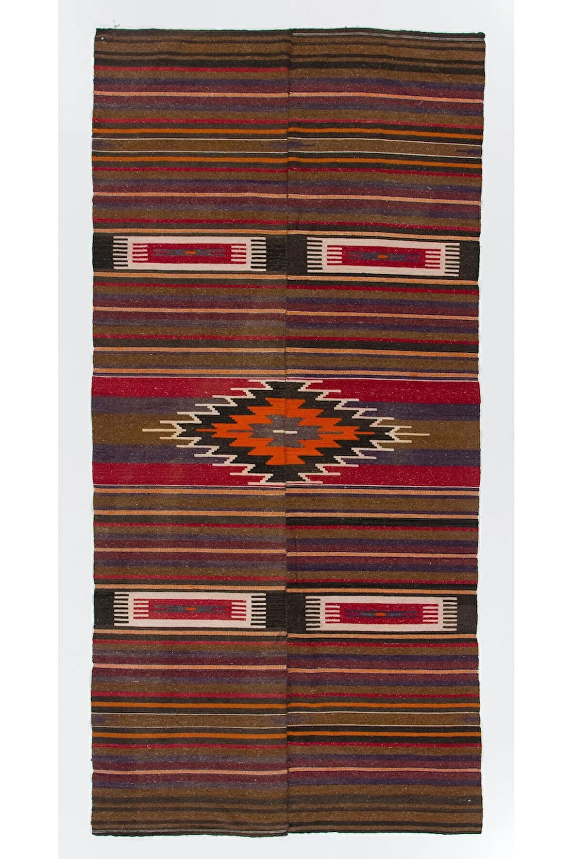 132x273 cm Eski El Dokuması Kilim. Düz Dokuma Halı, %100 Yün