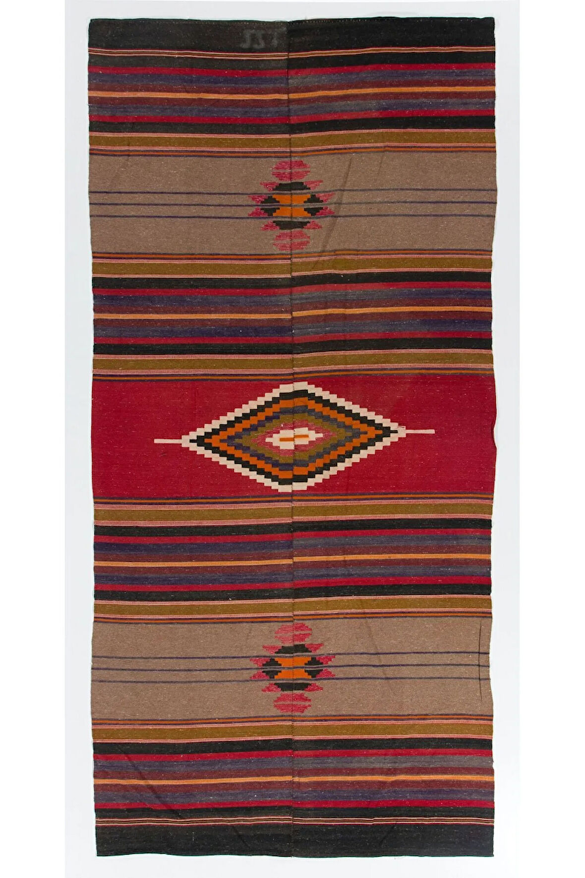 133x283 cm Eski Dekoratif Kilim, Düz Dokuma Yün Halı