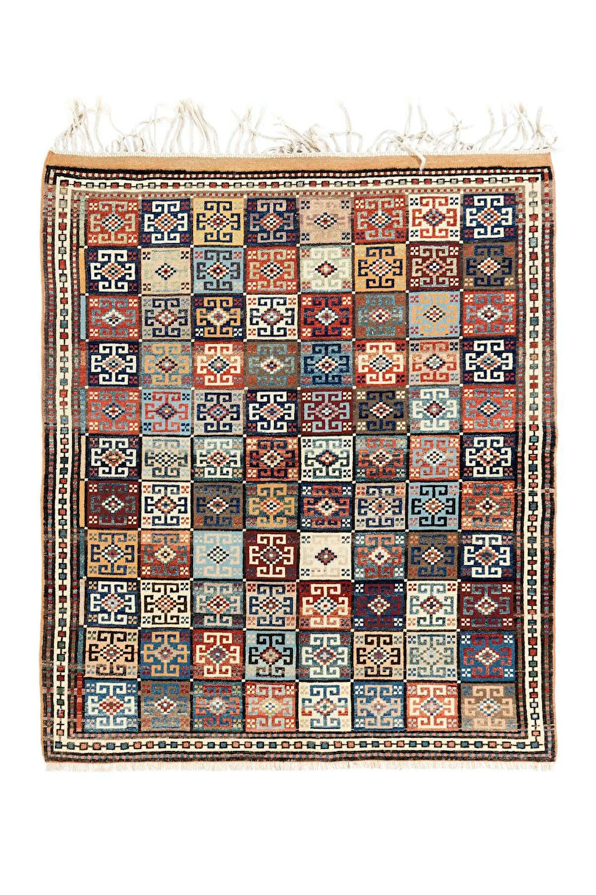 140x168 cm Geleneksel El Yapımı Eski Alan Halısı, El Düğümlü Muhteşem Alan Halısı