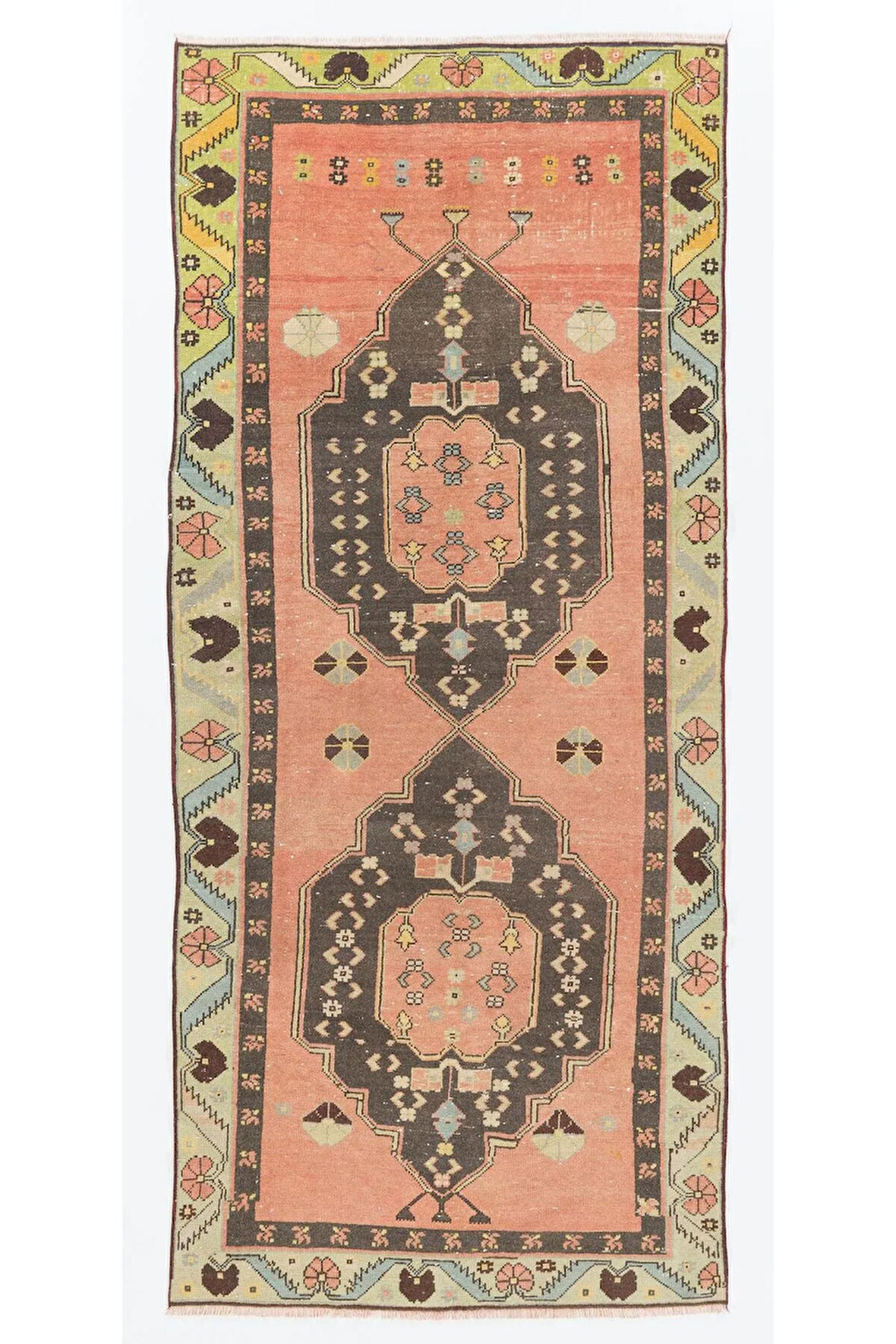 123x292 cm El-Düğümlü Eski Halı. Türkiye'den Geleneksel Yün Halı. 1960'larda Yapılmıştır