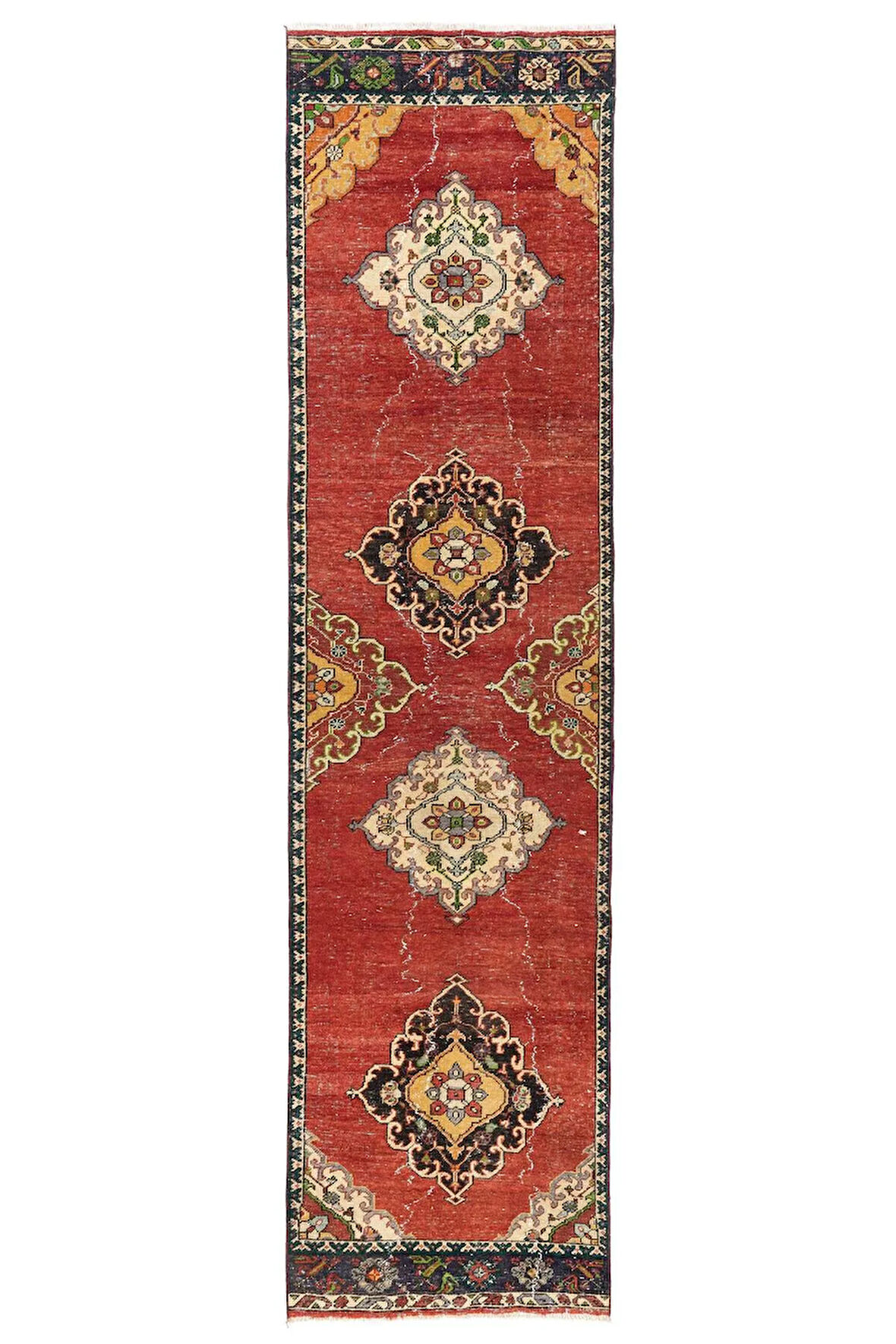 95x366 cm El Dokuma Eski Orta Anadolu Yolluk Halısı, Eşsiz Dekoratif Koridor Halısı, Hol Halı