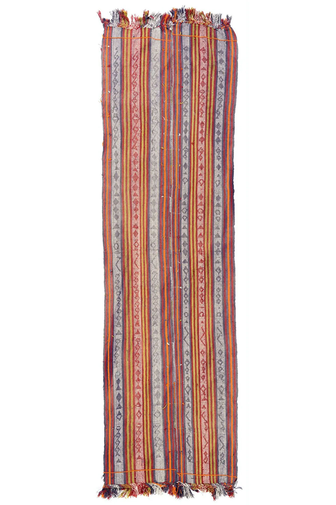 105x350 cm Dekoratif Eski Türkiye'de Yapılmış Kilim Yolluk, Düz Dokuma Halı