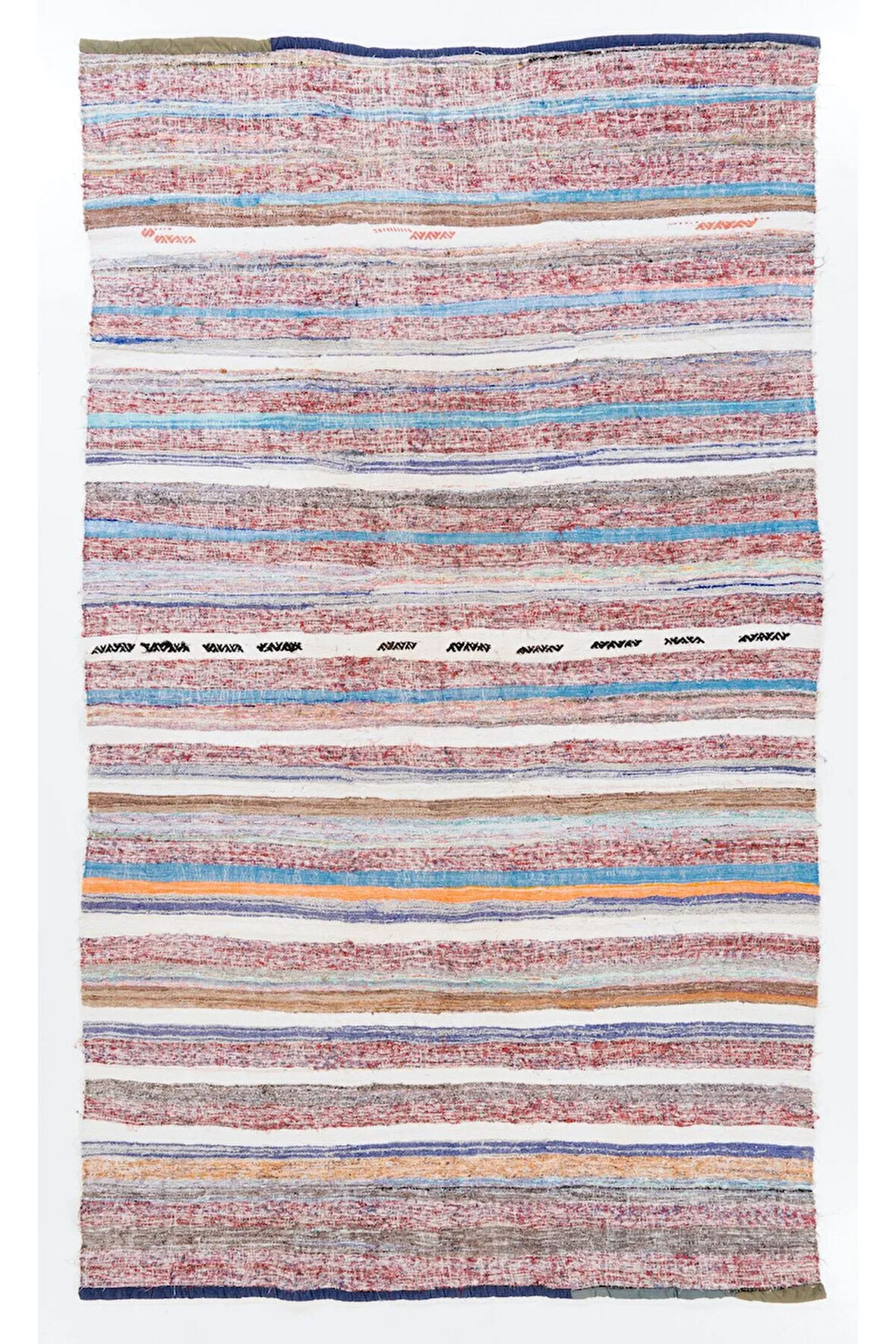 198x335 cm Çizgili El Dokuma Eski Orta Anadolu Kilimi (Düz Dokuma), %100 Pamuk