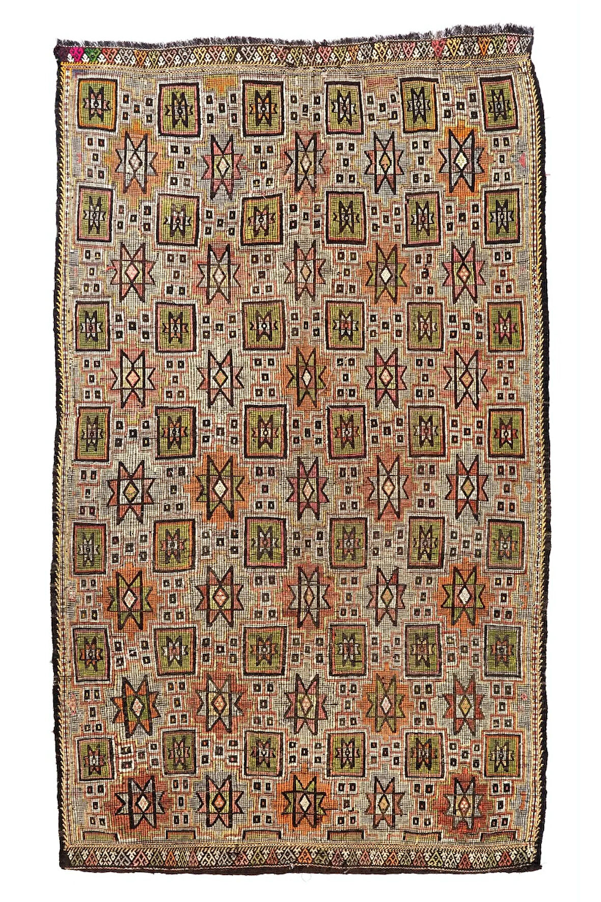 180x300 cm Çok Renkli Geometrik Tasarımlı Eski El Yapımı Kilim