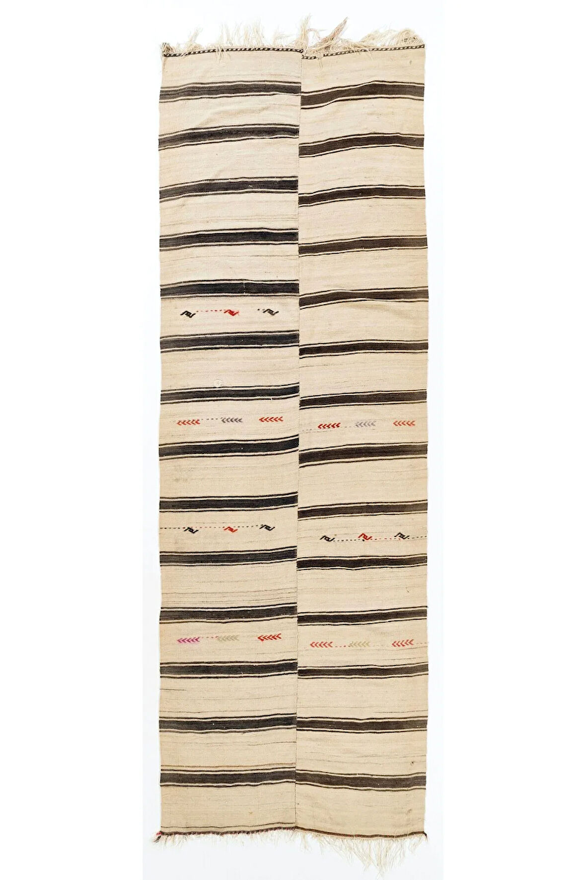 127x378 cm Eski Düz Dokuma Kilim Yolluk. %100 Doğal Yün Halı