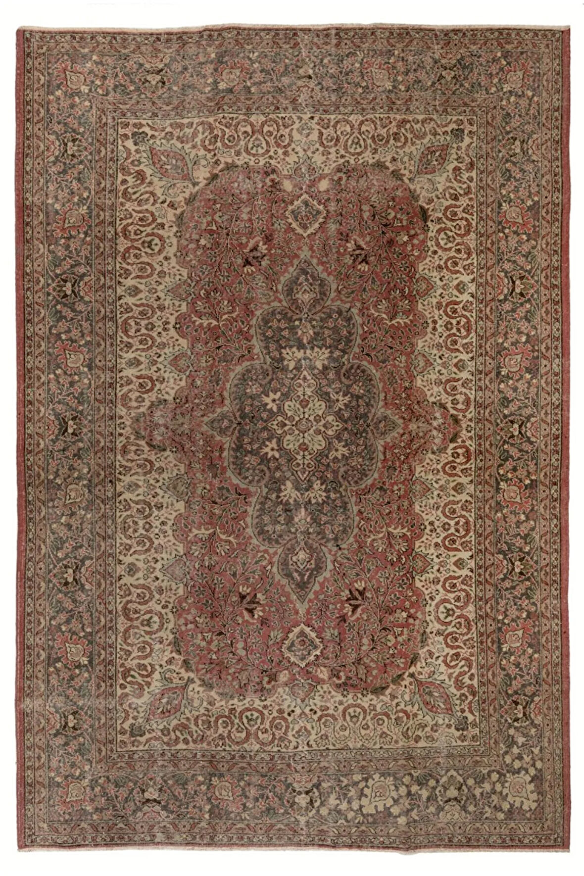 262x350 cm İnce Eski El Dokuması Türk Yün Halı, 1940 civarında yapıldı