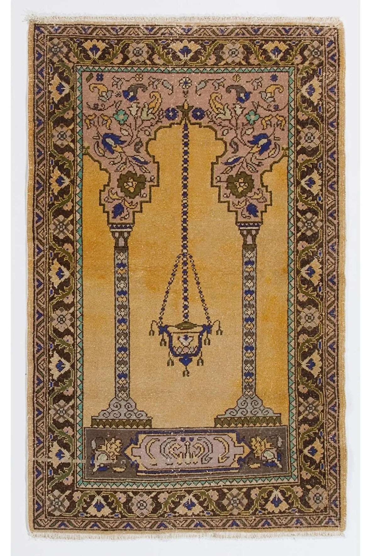 99x163 cm El Yapımı Eski Halı Seccade, El düğümlü Namaz Seccadesi