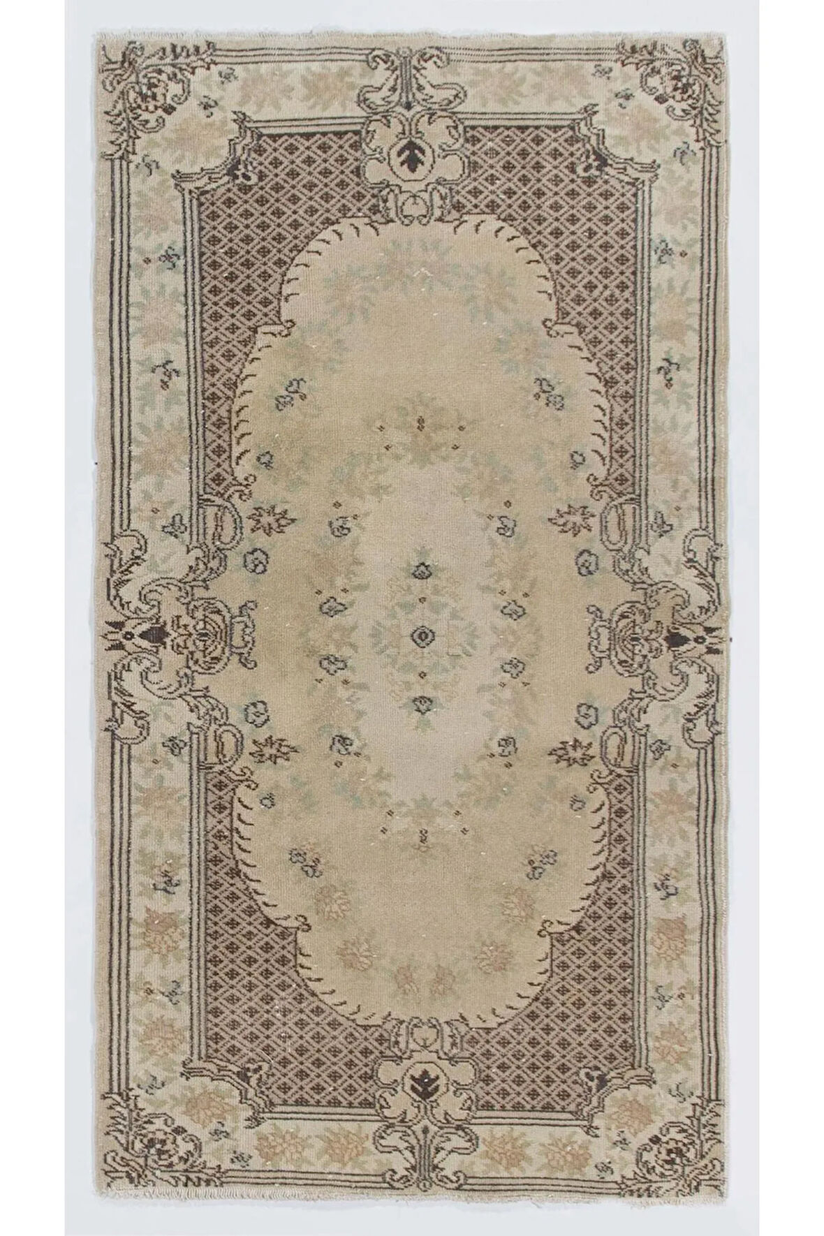 117x206 cm Nötr Renklerde El Dokuması Eski Türk Halısı, Yünlü Ev ve Ofis Dekoru Halı