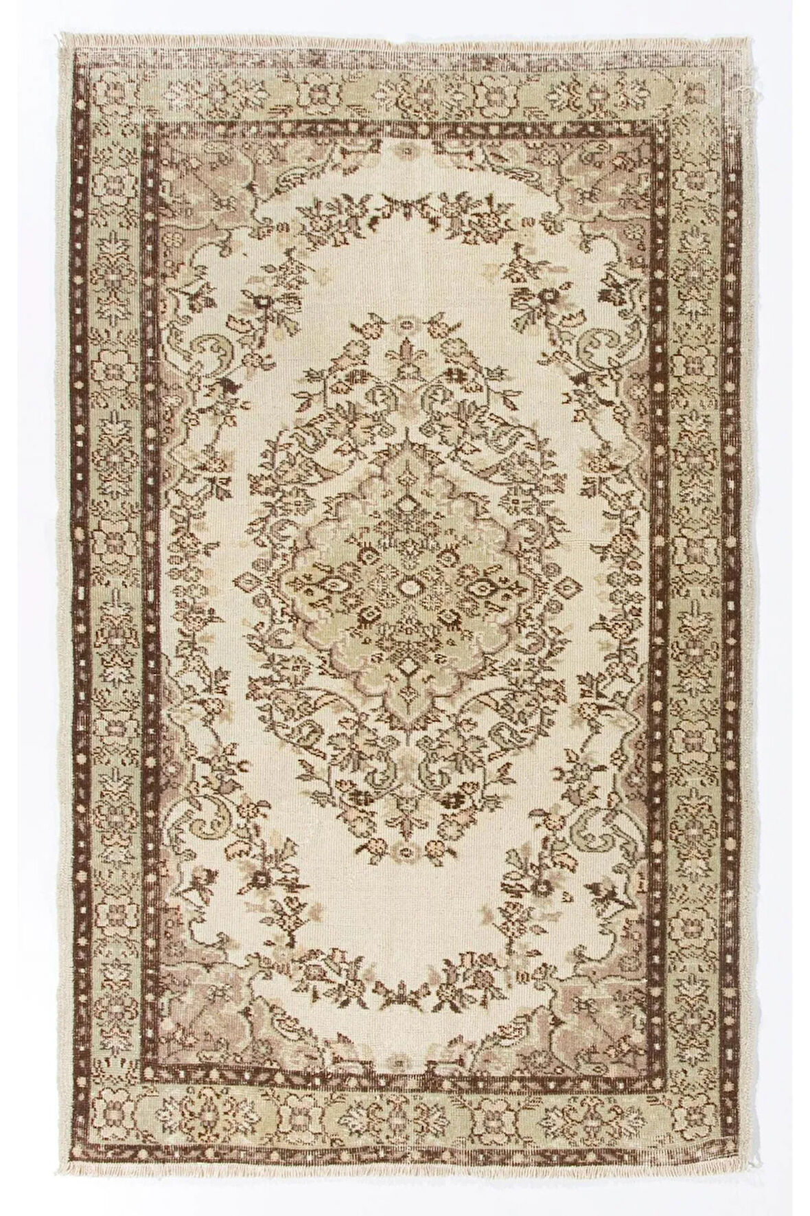 125x195 cm Nötr Renklerde Eski Anadolu Uşak Halısı. El Dokuma Halı, Yünlü Yer Halısı