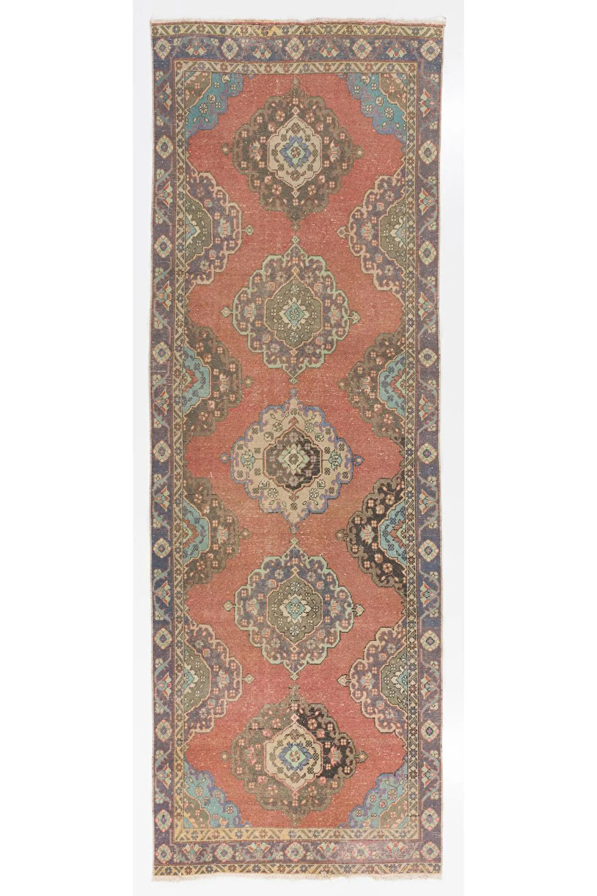 136x396 cm Eski El Düğümlü Yolluk Halı. Benzersiz Yün Koridor Halısı, Antre Hol Halı