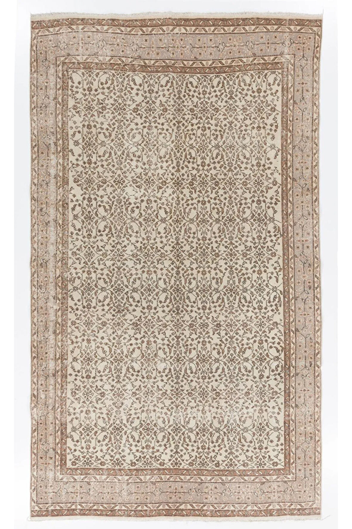 185x320 cm Çiçek Desenli 20.Yüzyıl'dan El Yapımı Eski Türk Uşak Halısı