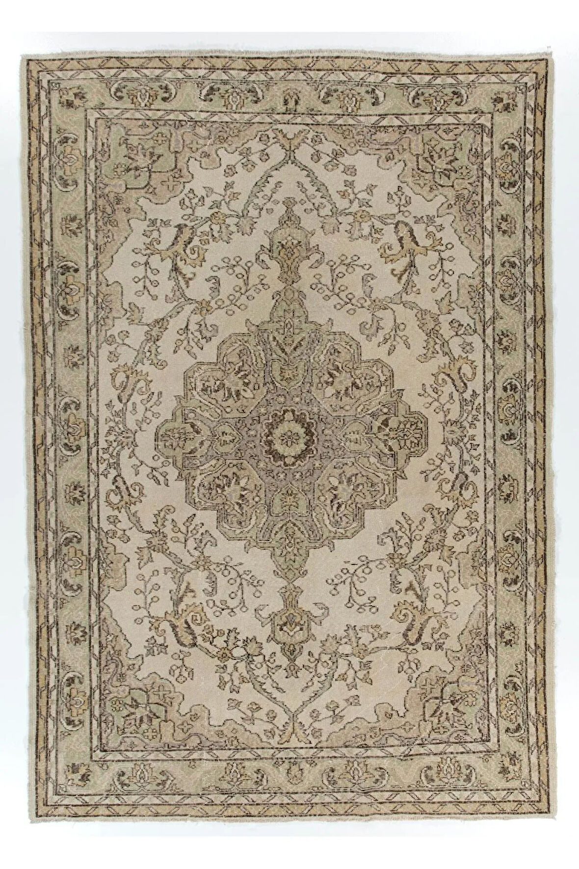199x285 cm Benzersiz Eski "Güneşte Soldurulmuş" El Yapımı Türk Halısı