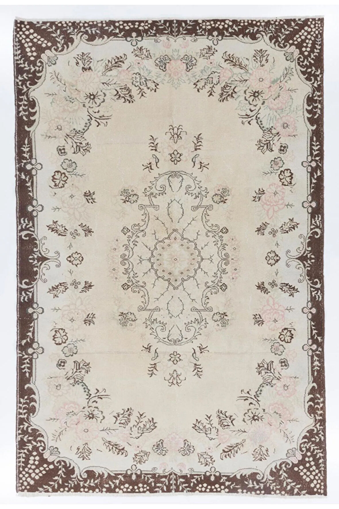 214x330 cm Eski Bahçe Tasarımı Anadolu Halısı, El Yapımı Eski Dekoratif Halı