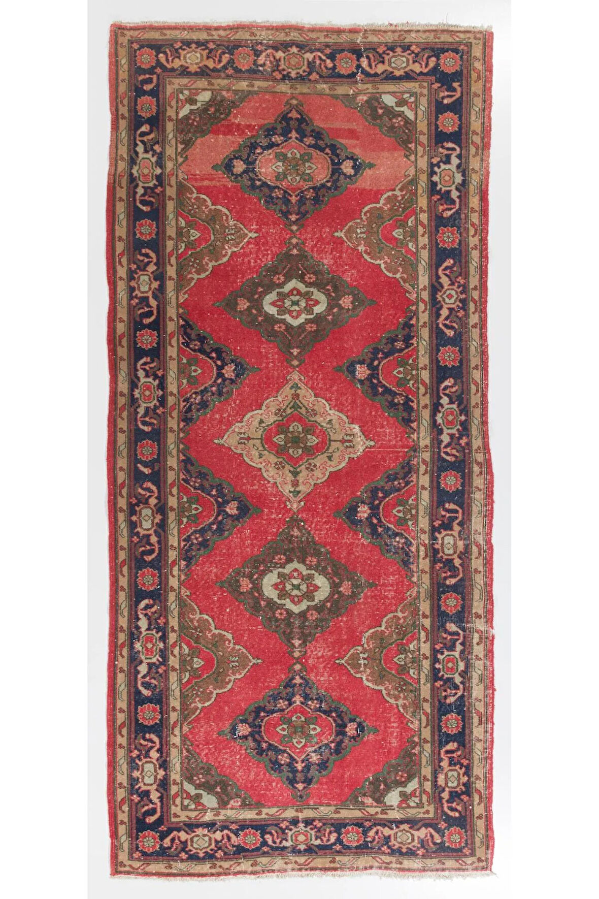 152x338 cm Eski Anadolu Yolluk Halı. Koridor için El Düğümlü Yün Halı