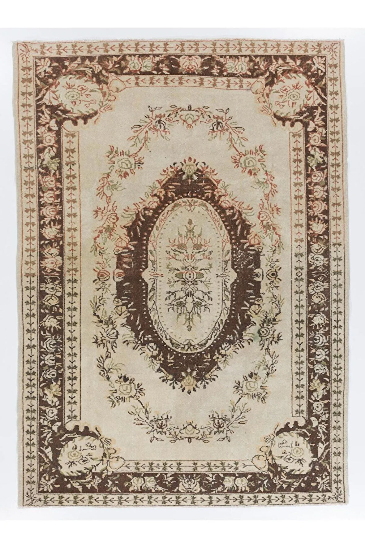 202x283 cm El Düğümlü Eski Uşak Halısı. El Dokuma Madalyon Tasarımlı Yün Halı