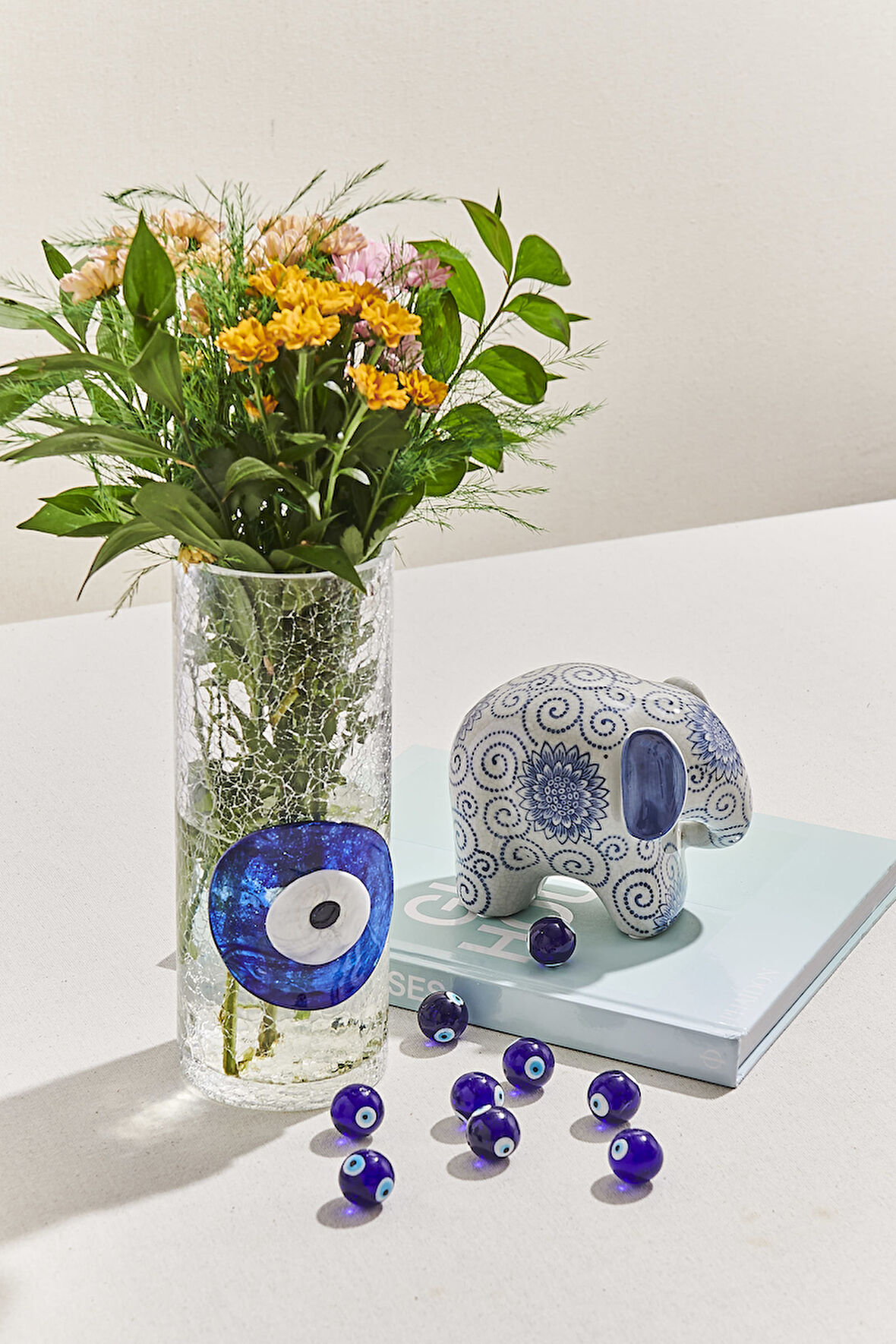 Nazarlıklı Silindir Vazo 26 cm Turkuaz