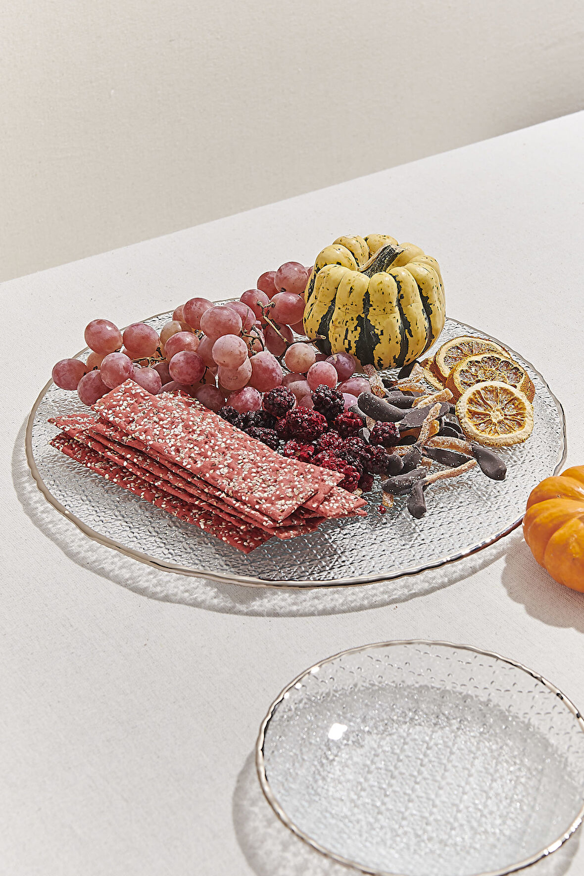 Buzlu Cam Peynir Tabağı Platin 34 cm
