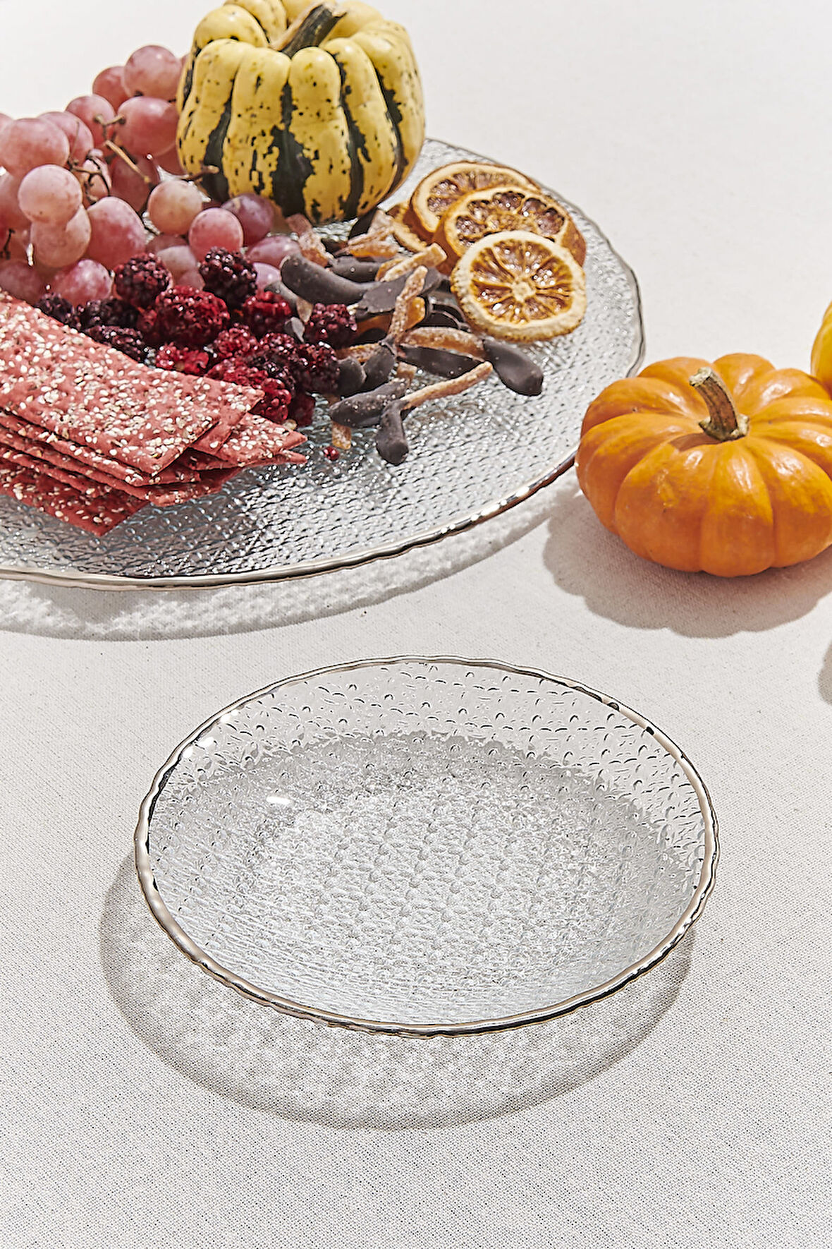 Buzlu Cam Tabak Platin 16 cm