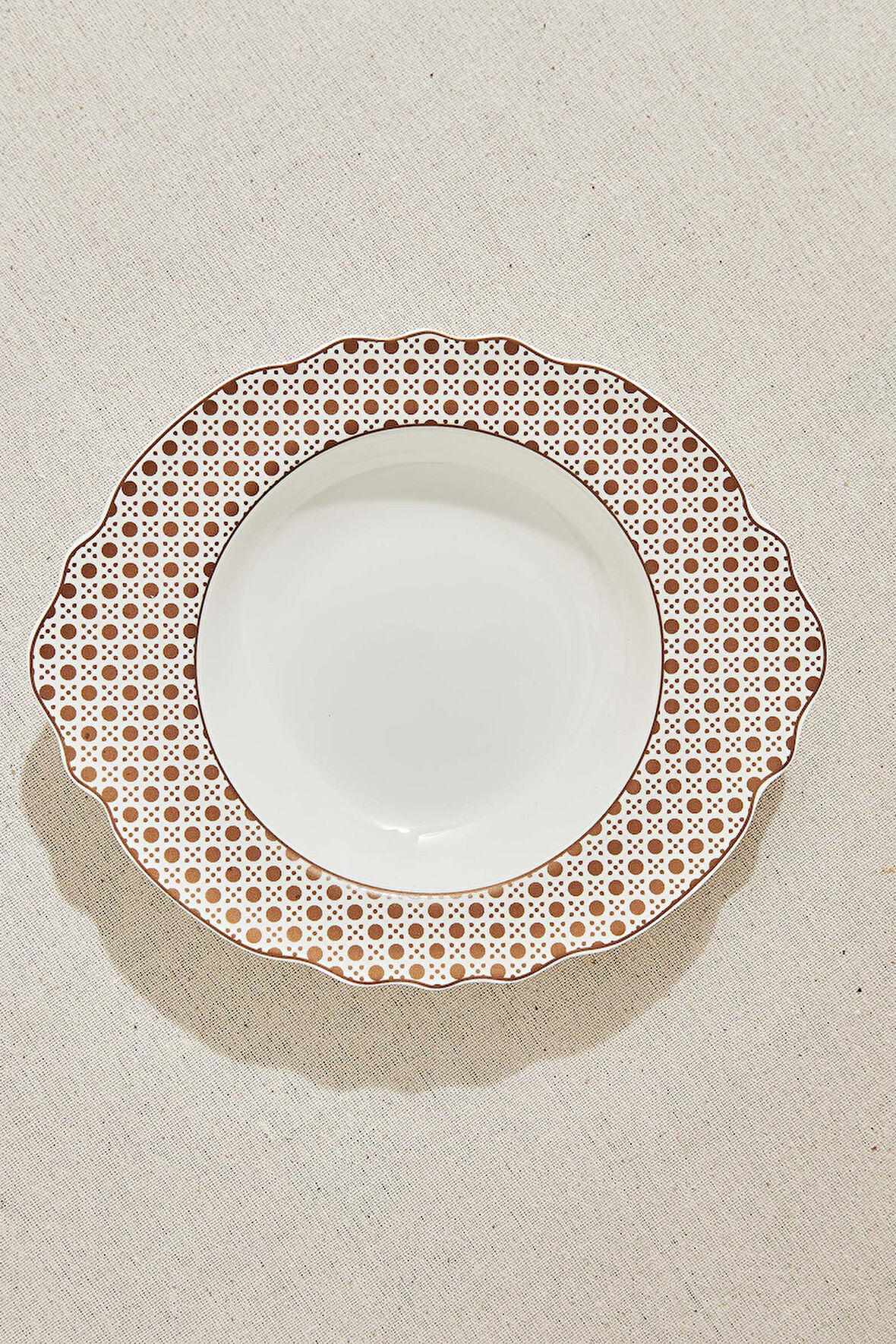 Kahve Hazeran Porselen Çukur Tabak Krem Kahve