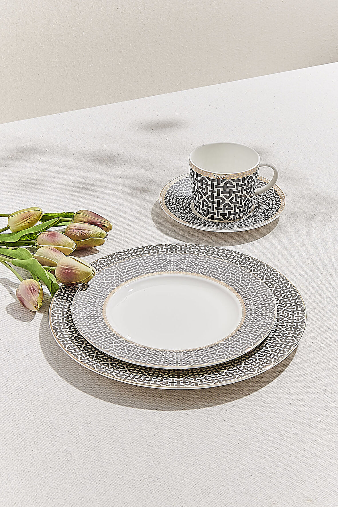 Kahve Link Porselen Pasta Tabağı Krem Kahve