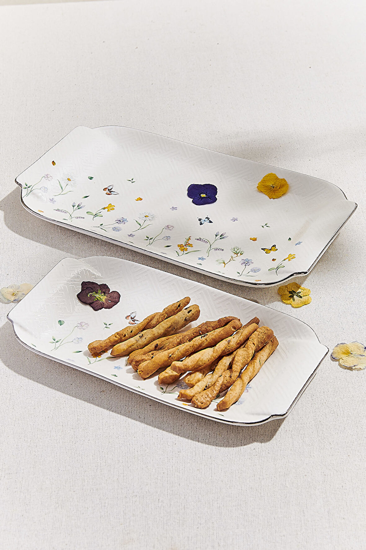 Petite Fleur Porselen Dikdörtgen Servis Tabağı Sarı / Beyaz 25 cm