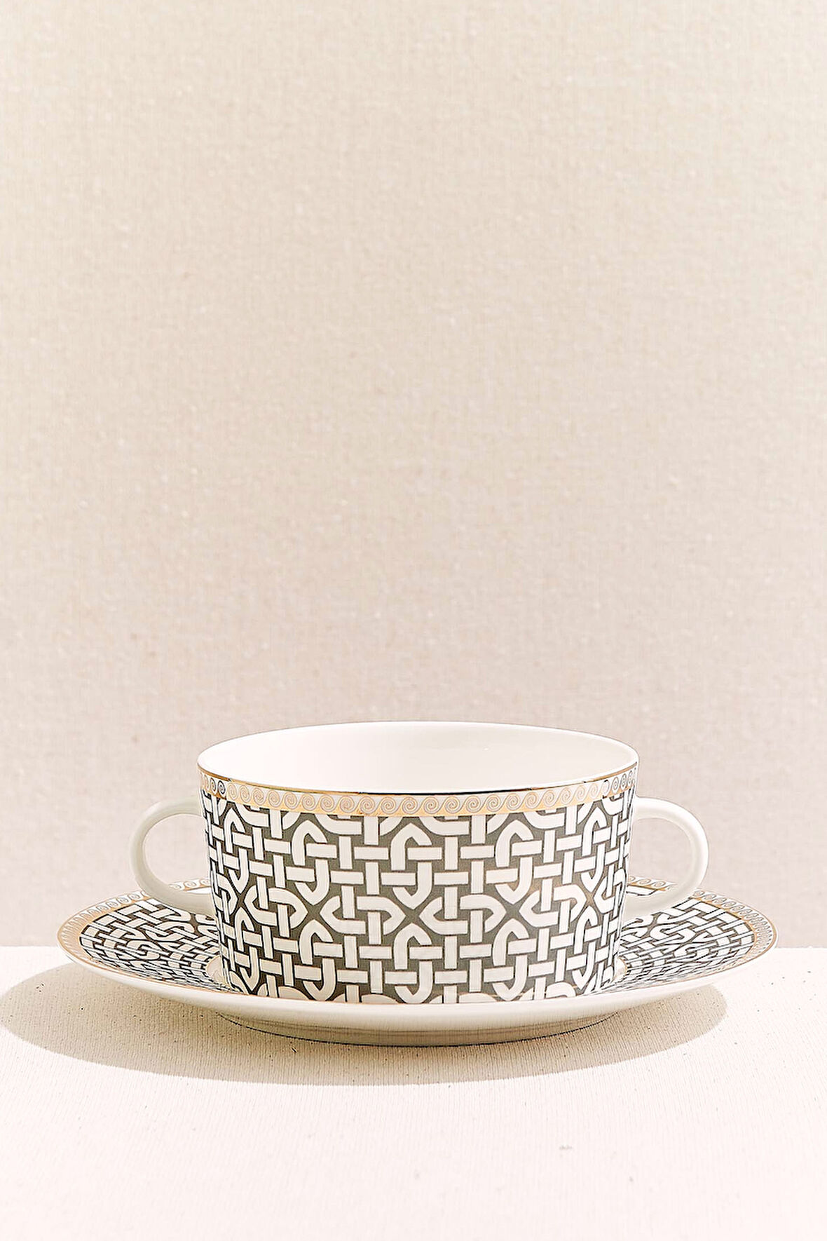 Kahve Link Porselen Tabaklı Çorba Kasesi Krem Kahve