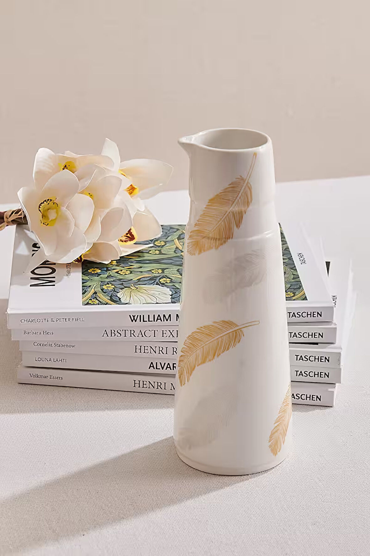 Feather Porselen Karaf Sarı Beyaz